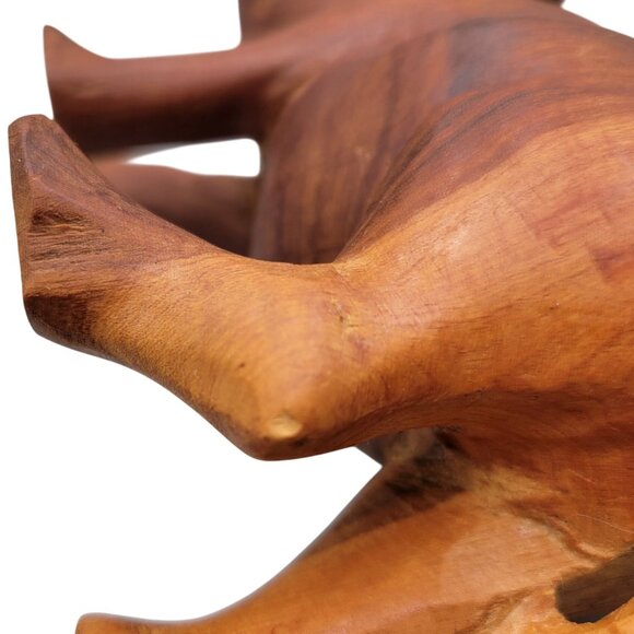 Carved Teak Wood Rhino Figurine African Wildlife Sculpture - Picture 7 of 7